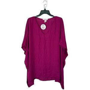 Caramela Large‎ Oversized Plum Semi Sheer V Neck Blouse NWT